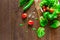 Salad vegetables in bowl with forks on vintage grunge wooden table