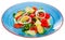 Salad with watermelon, avocado, tomatoes, grapefruit and corn salad