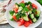 Salad with watermelon, mint, cucumber and feta, close up