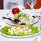 Salads on white banquet table
