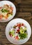 Salads on a wooden background. top view