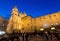 Salamanca cityscape at twilight with central square, Casa de las Conchas and La Clerecia
