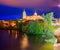 Salamanca skyline sunset in Tormes river Spain