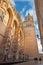 Salamanca - The south gothic portal of Catedral Nueva - New Cathedral in evening light.