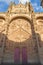 Salamanca - The south gothic portal of Catedral Nueva - New Cathedral in evening light.