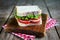 Salami and cheese toast sandwich with tomatoes and lettuce