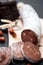 Salami from chocolate on chopping board