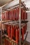 Salami in the factory storage