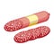 Salami icon in flat style, smoked sliced sausage.