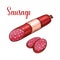 Salami sausage with slice sketch of meat product