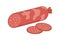 Salami sausage with two slices. Cartoon vector illustration. May use for sticker or web application. Flat style picture