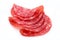 Salami smoked sausage slices isolated on white background cutout