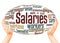 Salaries word cloud hand sphere concept