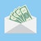 Salary cash in envelope isolated, vector