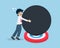 Salary Man Trying to fully lift the giant black ball that is over the target