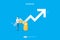 salary rate increase with growth up arrow and people character. business profit grow or income margin management revenue. Finance