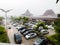 Salatiga, Indonesia - February 25, 2022:  cars in the parking area at the trans Java toll road rest area km 456 during heavy rain