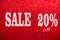 Sale 20 %off on red background