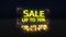 Sale 70% off glitch banner. Yellow neon discount offer price tag