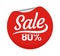 Sale 80 percent for customers circle badge. Retail red round sticker with corner curl for shopping in store