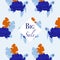 Sale ad banner with blue turtle and orange and blue leaves