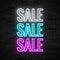 Sale advertisement banner, glowing neon realistic text. Vector illustration