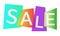 Sale on the background of colored gradient blocks.