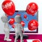 Sale Balloons Coming From Computer Showing Internet Promotion An