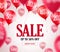 Sale balloons vector background. Flying red balloons with 50 percent off