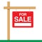 For sale banner, hanging on a wooden pole.