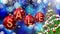 Sale banner on red Christmas balls with round snow flake on bokeh background. 4K