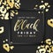 Sale Black Friday banner 70 percent off with black frame and golden leopard skin texture spots on black background. Vector