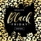 Sale Black Friday banner shop now with black grunge brushstroke on glossy golden leopard skin texture background. Vector