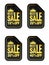 Sale black stickers set with gold text, crown icon. Best Sale 10%, 20%, 30%, 40% off