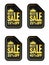 Sale black stickers set with gold text, crown icon. Best Sale 15%, 25%, 35%, 45% off