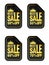 Sale black stickers set with gold text, crown icon. Best Sale 50%, 55%, 60%, 70% off