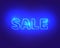 Sale blue neon electric letters. Advertising design.