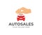 Sale of cars, hand holds key chain with machine, logo design. Autodealer, car showroom and transport, vector design. Transportatio