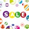 Sale colorful white funky poster with circle icons set for discount shop eps10