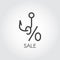 Sale concept linear icon. Abstract label of hook and percent. Promotion, marketing and advertising logo. Vector