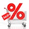 Sale concept, percentage sign, shopping cart - 3D illustration