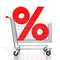 Sale concept, percentage sign, shopping cart - 3D illustration