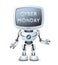 Sale cyber monday screen monitor head robot text poster technology science fiction future cute little 3d design vector