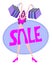 Sale design with shopaholic woman and shopping bags