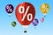 Sale and discount concept with hot air balloons. 3D rendering