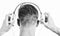 Sale discount. Man listening music headphones white background. Modern technology. Music taste concept. Enjoy perfect