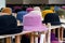 Sale of felt hats bright colors in store