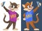 Sale. Funny cartoon cats in colorful T-shirts making selfie.