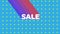 Sale graphic with colourful trails on blue background with green dots