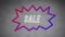 Sale graphic in purple angular speech bubble on painted grey and pink background
